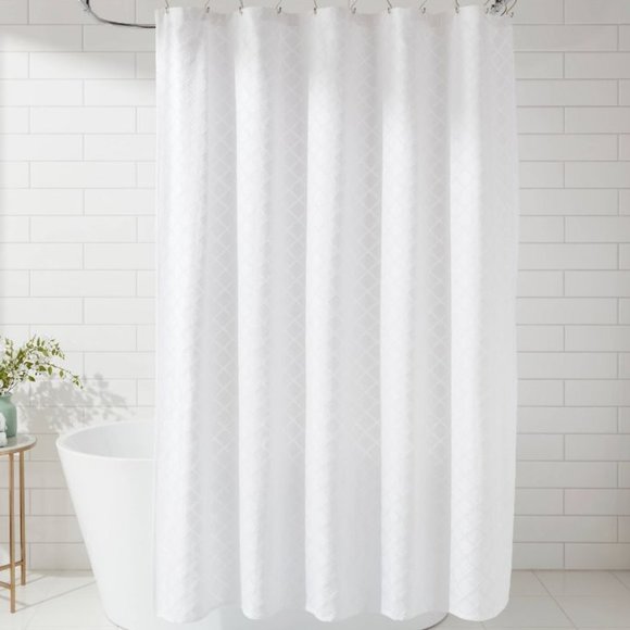 THRESHOLD Dyed Clipped Diamond Shower Curtain White  NEW IN BAG! - Picture 2 of 6